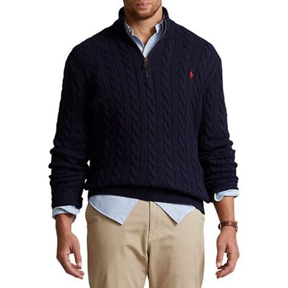 Men's Big & Tall Cable-Knit Cotton Quarter-Zip Sweater - Picture 1 of 1